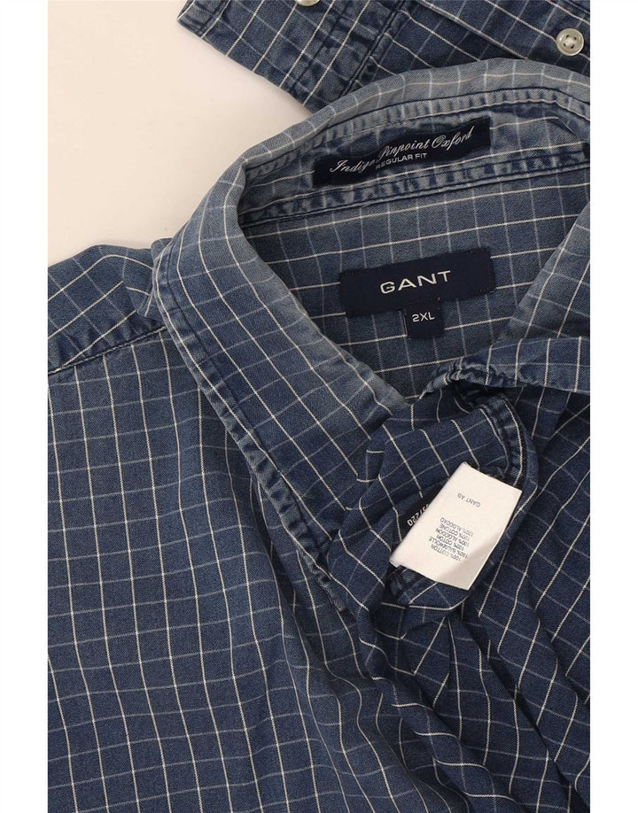 Gant Camisa Regular Fit para Hombre 2XL Algodón A Cuadros Azul
