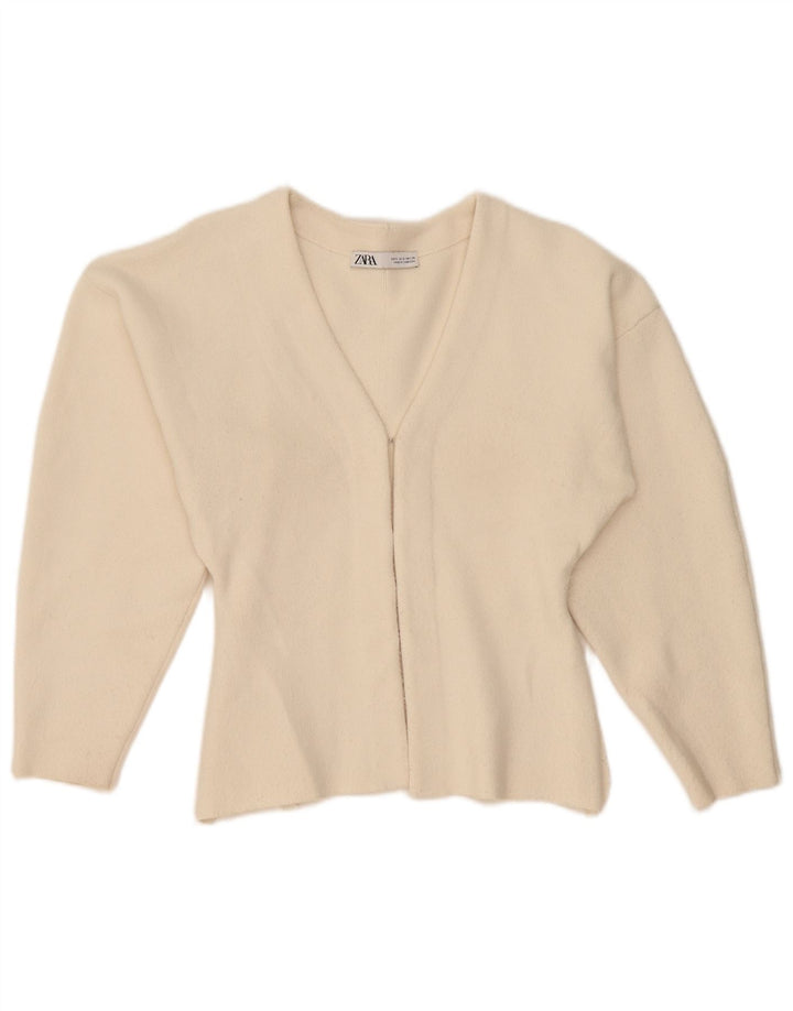 Zara Mujer Cárdigan Suéter UK 10 Small Viscosa Beige