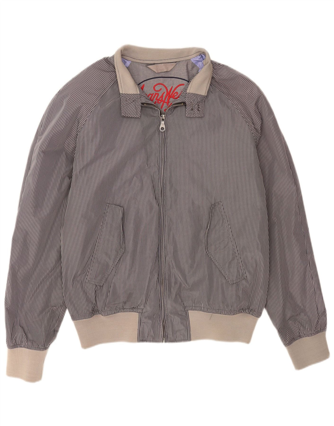 Benetton Cazadora Bomber para Hombre UK 44 2XL Algodón A Cuadros Azul Marino