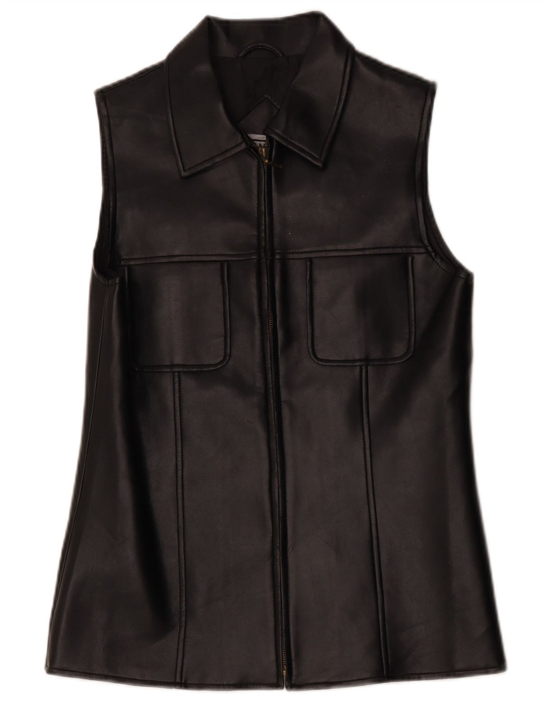 Vintage mujer cuero gilet Reino Unido 10 pequeño negro