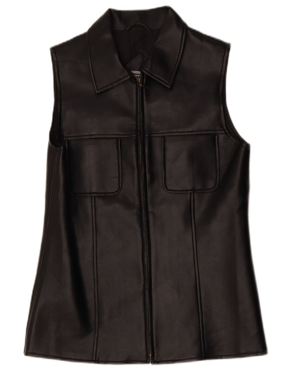 Vintage mujer cuero gilet Reino Unido 10 pequeño negro