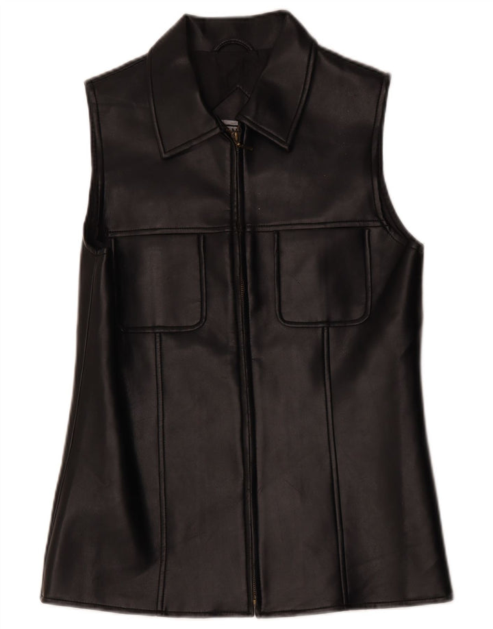 Vintage mujer cuero gilet Reino Unido 10 pequeño negro