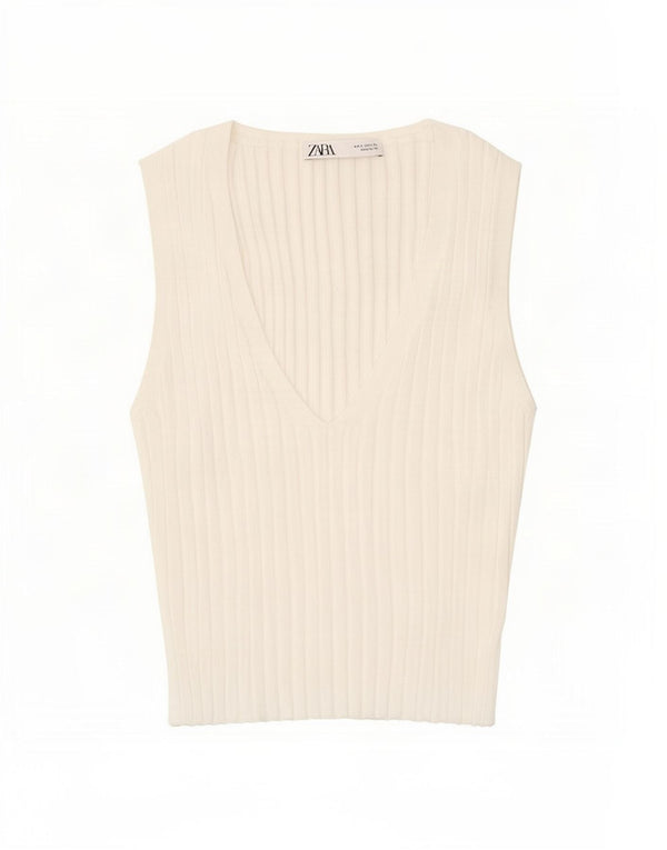 Zara Mujer Chaleco Top UK 8 Small Blanco