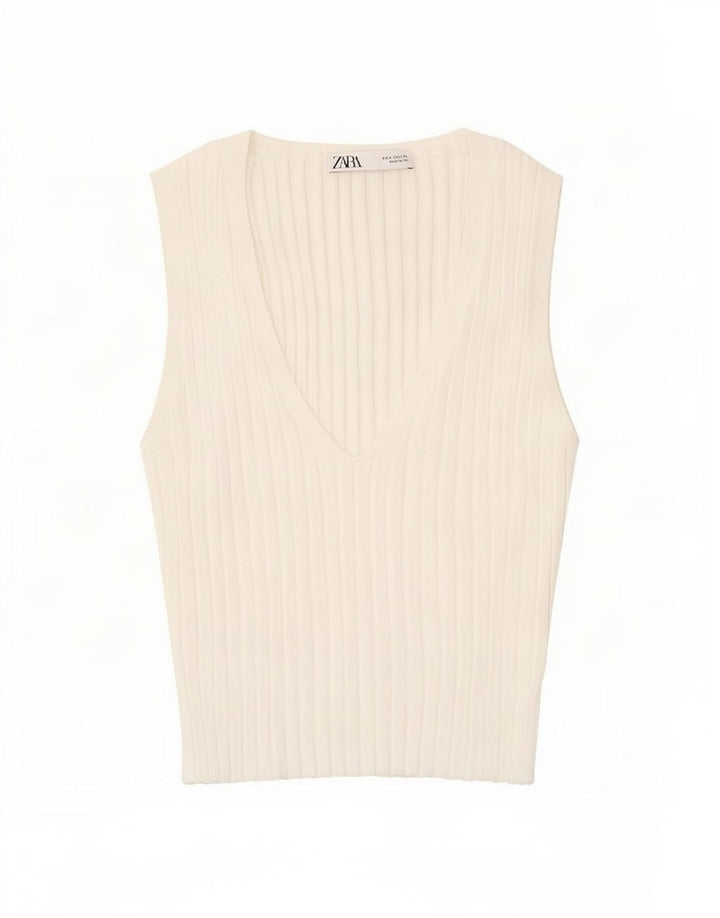 Zara Mujer Chaleco Top UK 8 Small Blanco