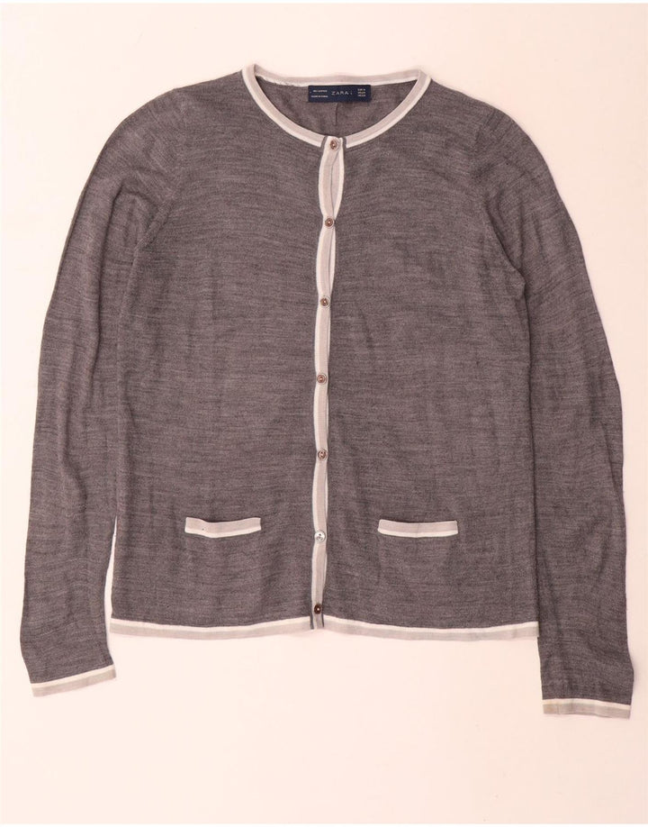 Zara Mujer Cárdigan Suéter UK 44 Acrílico Gris Medio