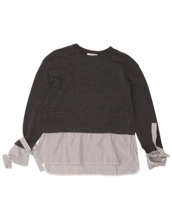 Zara Mujer Trafaluc Blusa De Manga Larga Top UK 10 Small Gris Rayas
