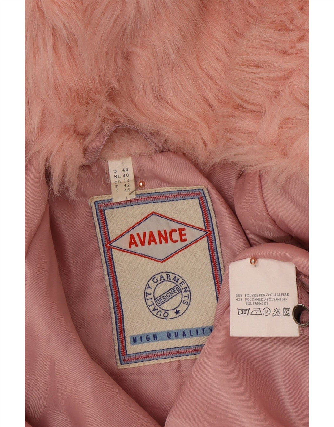 VINTAGE Abrigo cortavientos con capucha para mujer Reino Unido 14 Poliéster rosa grande