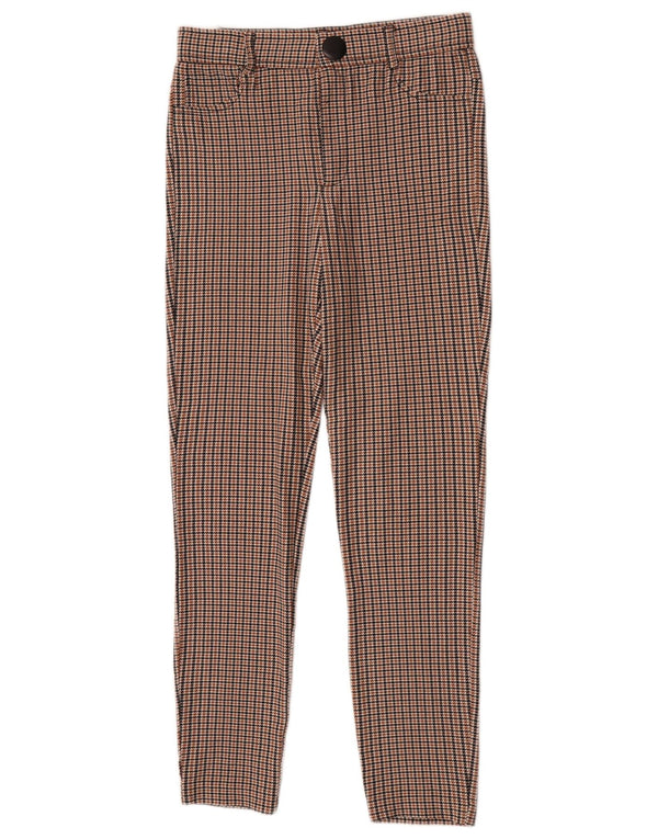 Zara Mujer Pantalón Casual Slim Medium W28 L27 Marrón Pata De Gallo Viscosa