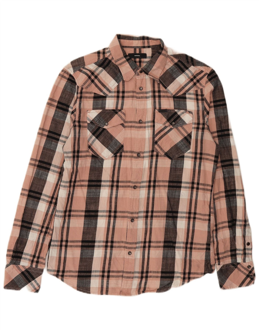 Diesel Hombre Camisa De Franela De Algodón A Cuadros Rosa Grande