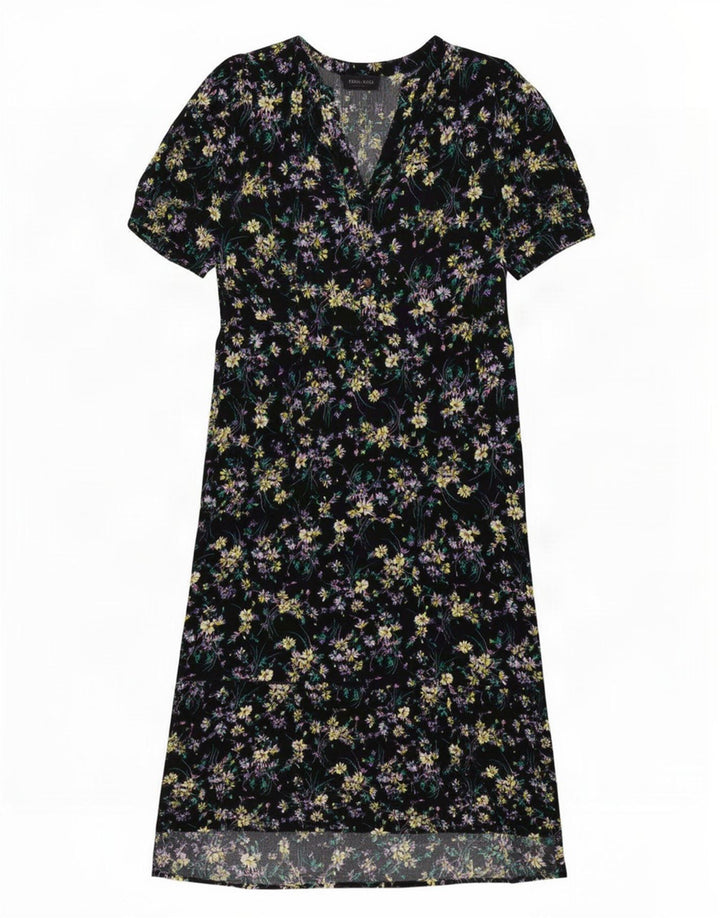 Marks & Spencer Vestido largo para mujer UK 42 Viscosa floral negra mediana