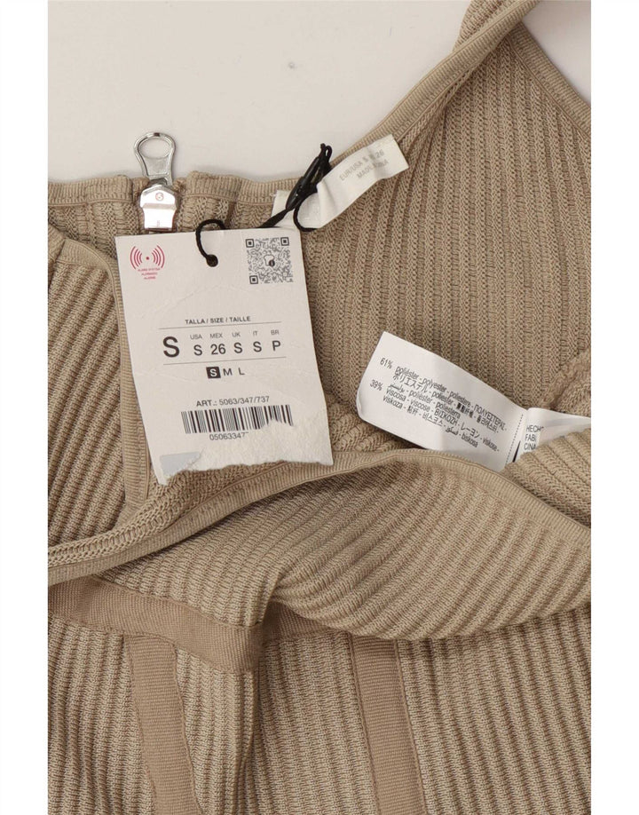 Zara Mujer Crop Top UK 8 Pequeño Poliéster Beige