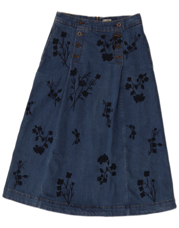 White Stuff Falda Vaquera Estampada para Mujer UK 8 Small W28 Algodón Floral Azul