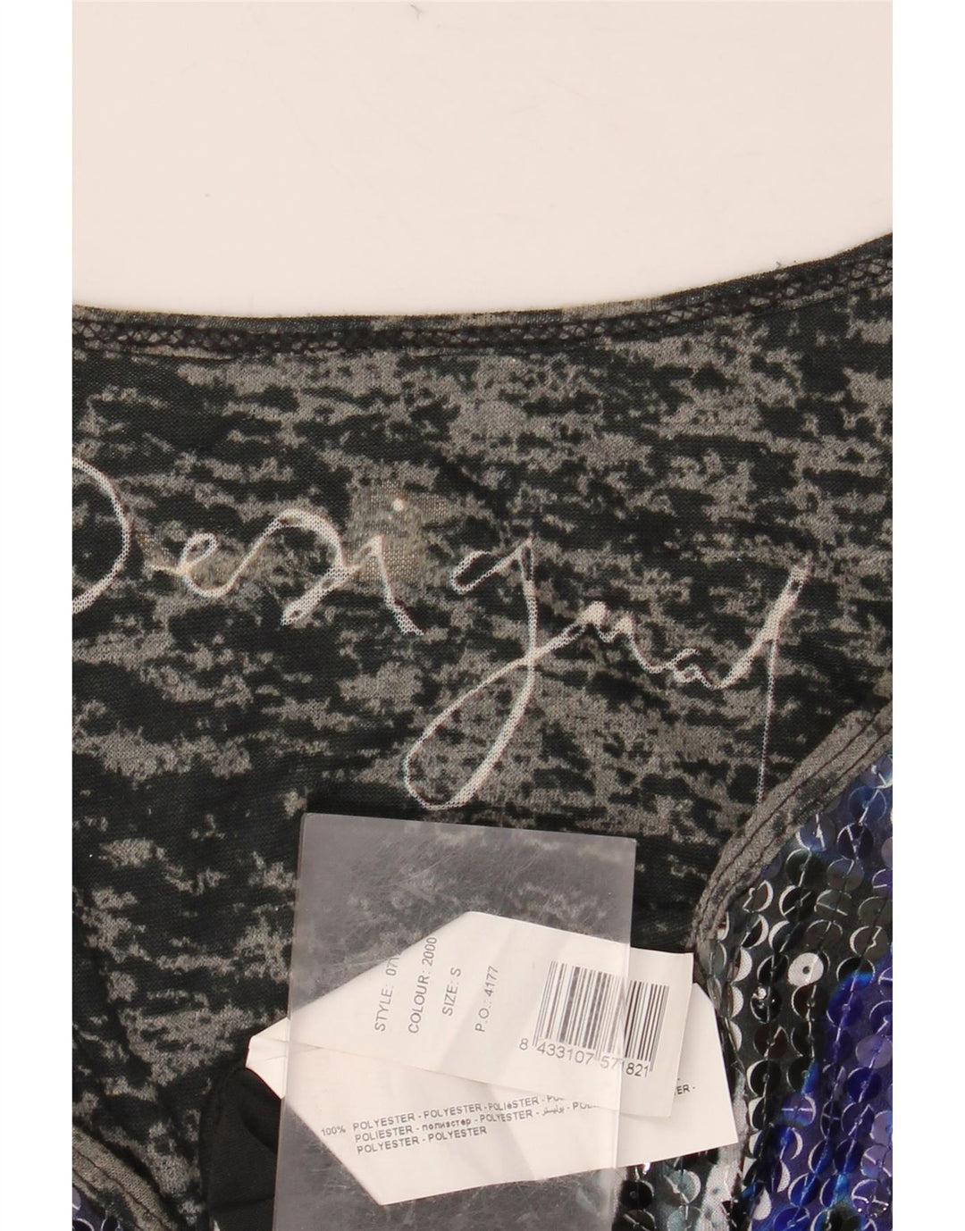 DESIGUAL Top gráfico para mujer manga larga UK 10 Small Poliéster negro