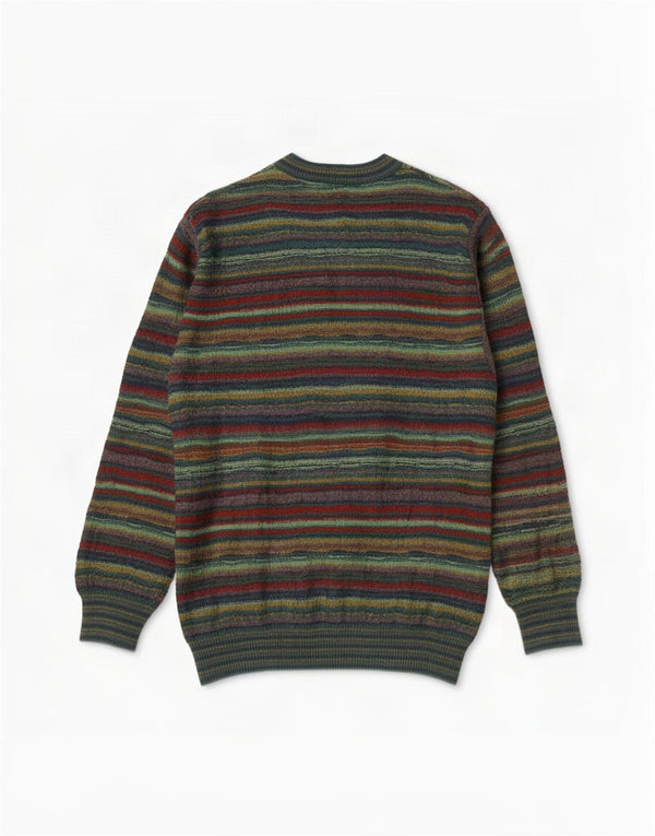 Vintage hombres V-cuello jumper suéter grande verde rayas lana
