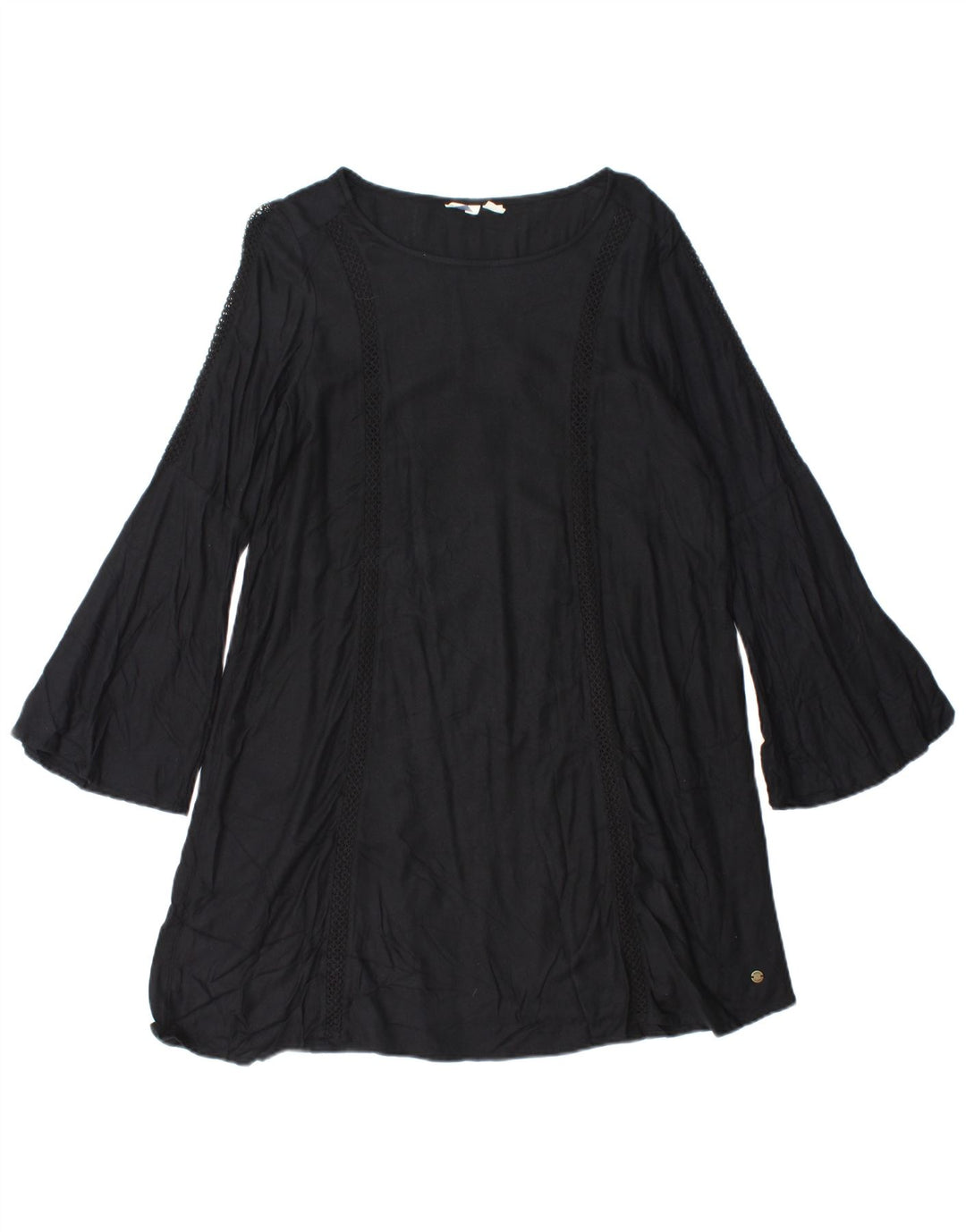 ROXY Vestido acampanado de manga larga para mujer UK 40 Small Algodón negro