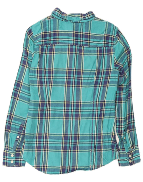 J. Crew Camisa de franela para mujer UK 10 Small Turquesa Cuadros Algodón