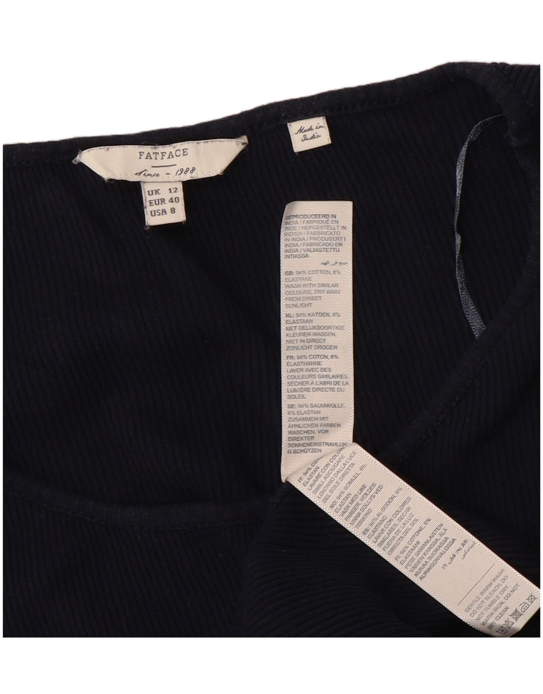 Camiseta de mujer Fat Face de manga larga UK 40 Medium Azul marino Algodón