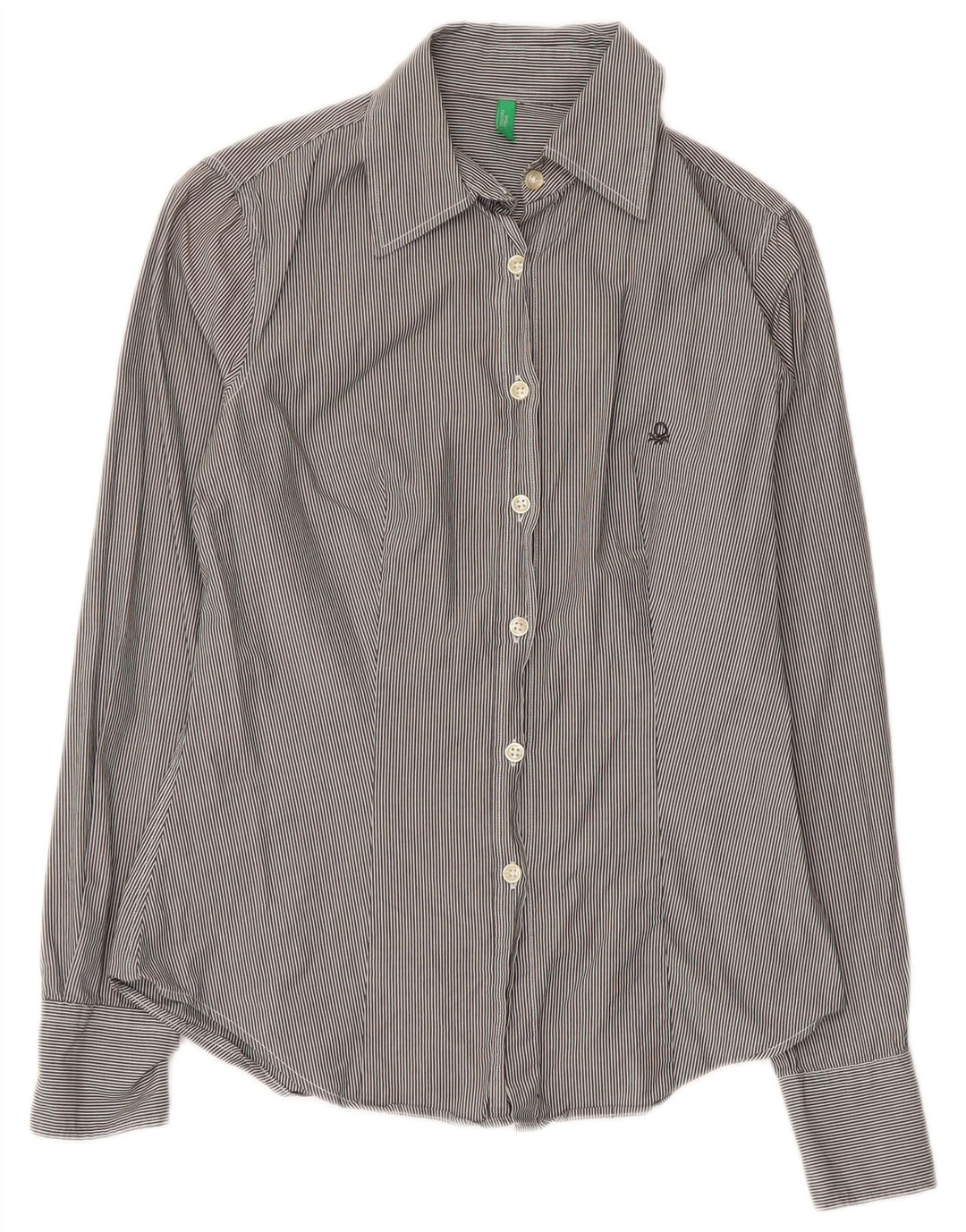 BENETTON Camisa Mujer UK 8 Small Gris Pinstripe