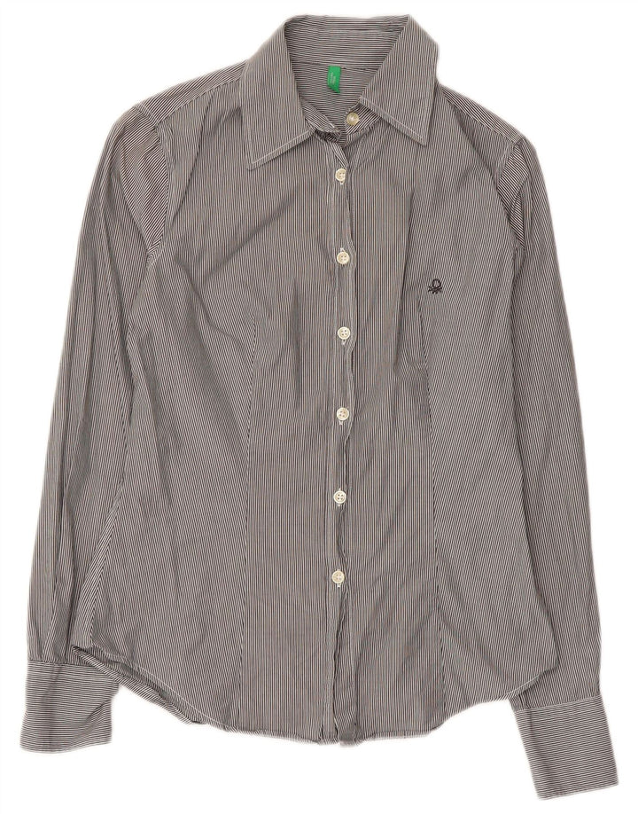 BENETTON Camisa Mujer UK 8 Small Gris Pinstripe