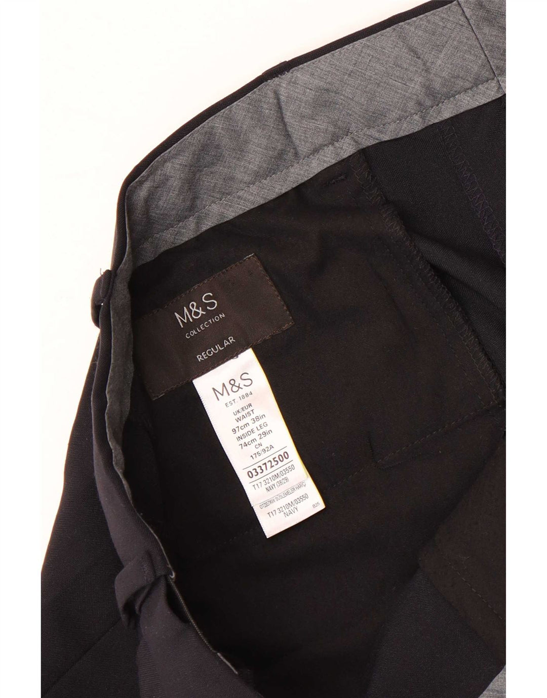 Marks & Spencer Pantalón de traje regular para hombre W38 L29 Poliéster azul marino