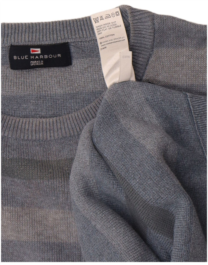 Marks & Spencer - Jersey de cuello redondo para hombre, talla grande, algodón a rayas azules