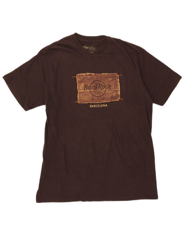 Hard Rock Cafe Mens Barcelona Graphic Camiseta Top Grande Algodón Marrón