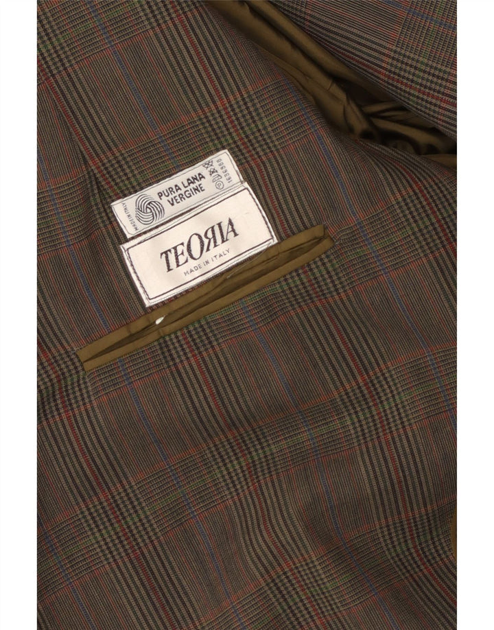 Vintage hombres 2 botones Blazer chaqueta Reino Unido 40 grande marrón cuadros lana virgen