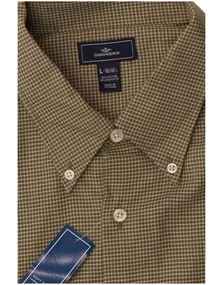 DOCKERS Camisa para hombre Talla 16 1/2 Grande Caqui Cuadros Algodón