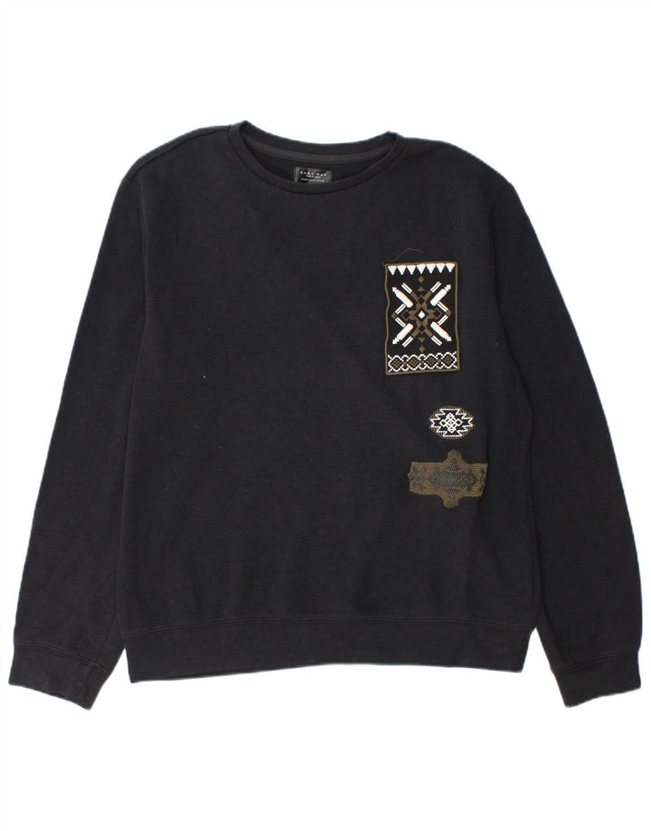 Zara Hombre Sudadera Gráfica Jumper Medium Negro Poliéster