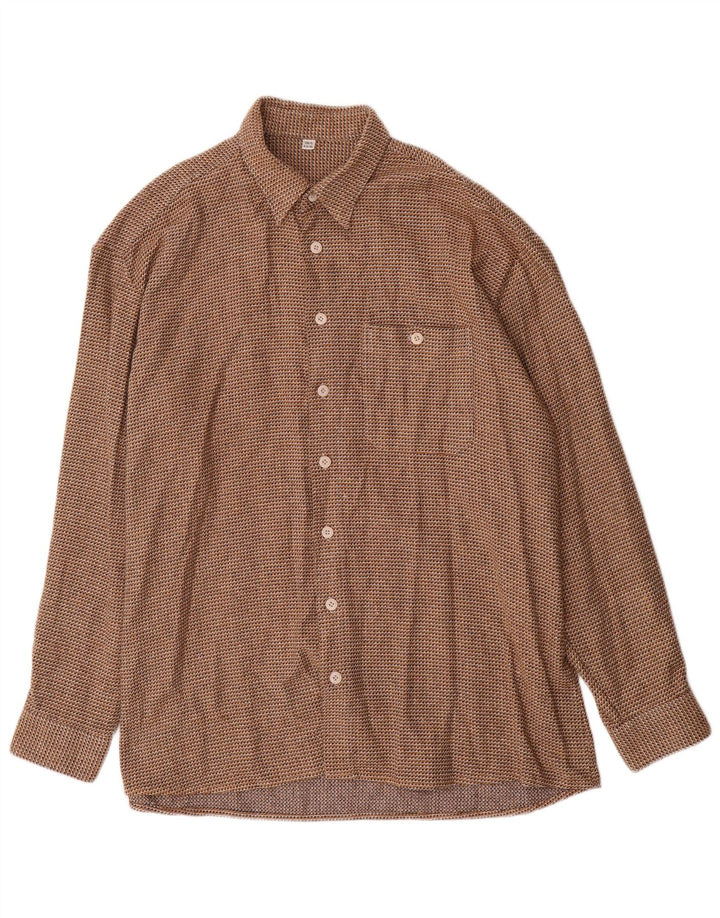 Camisa Vintage Hombre Talla 43 XL Algodón Pata de Gallo Marrón