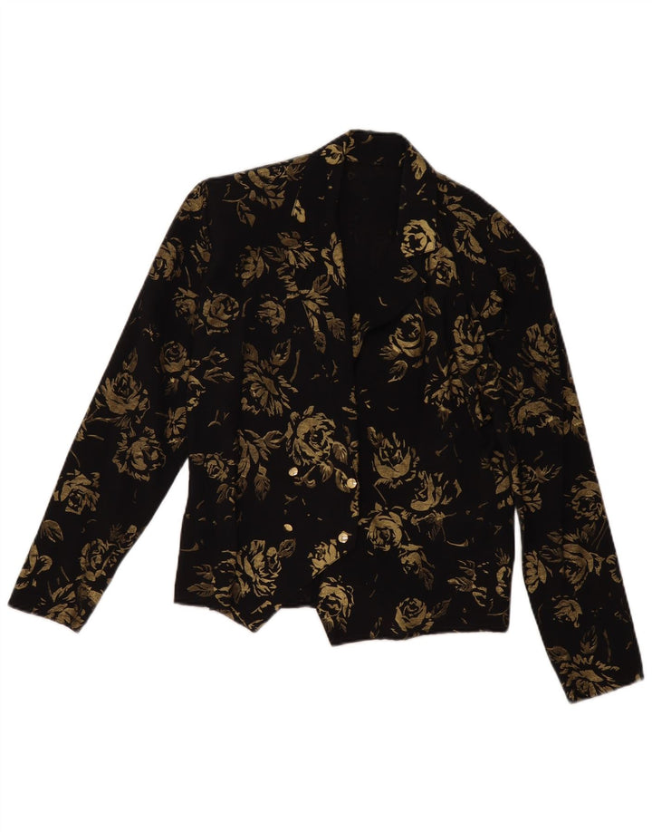 VINTAGE Chaqueta Blazer de doble pecho para mujer EU 36 Pequeño Floral Negro