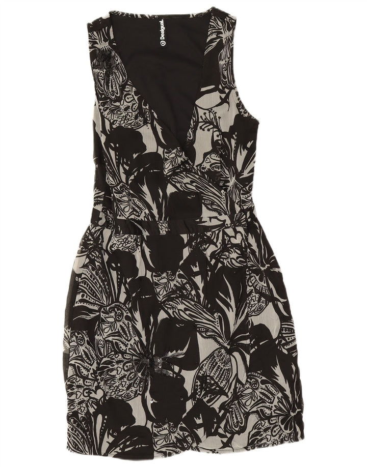 DESIGUAL Vestido cruzado sin mangas para mujer EU 38 Poliéster floral negro mediano