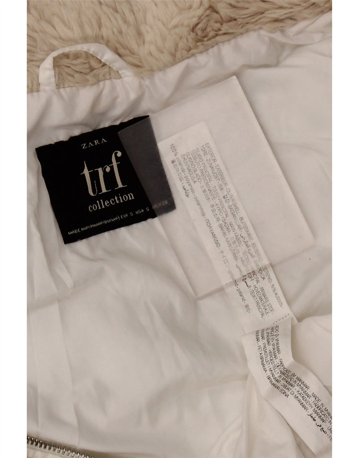 Zara Mujer Chaqueta Acolchada Con Capucha UK 10 Small Poliamida Blanca