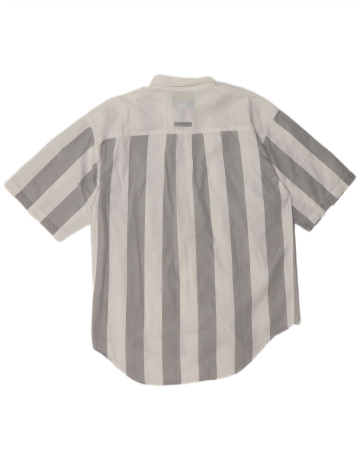 BUGLE BOY Camisa de manga corta para hombre de algodón a rayas blancas medianas
