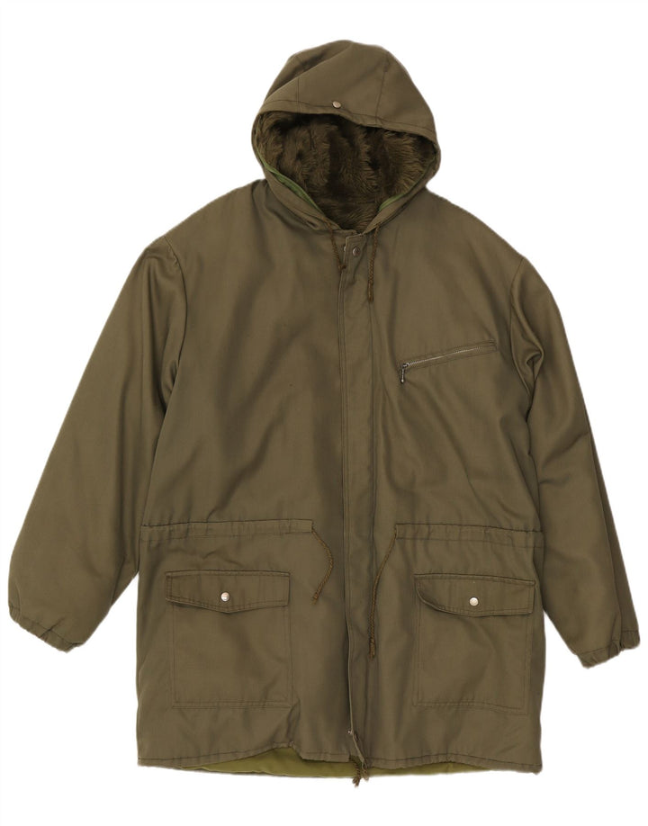 Vintage hombres con capucha Parka chaqueta IT 50 grande caqui