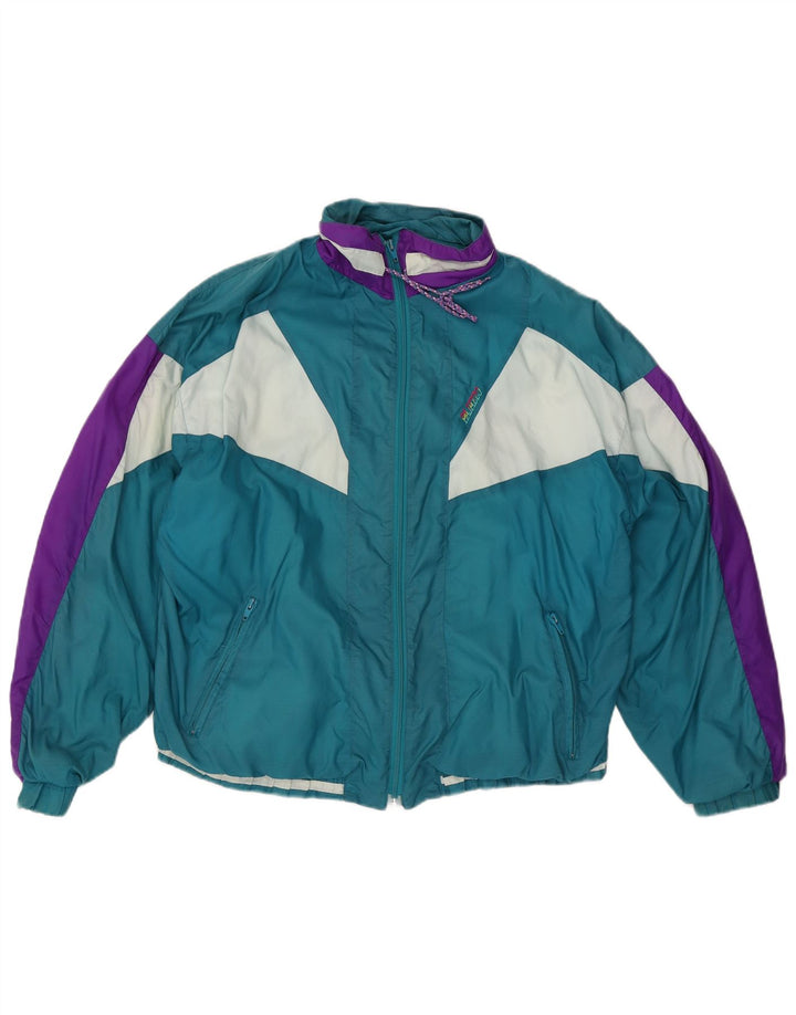 Vintage hombres chándal top chaqueta grande turquesa colorblock nylon 90s