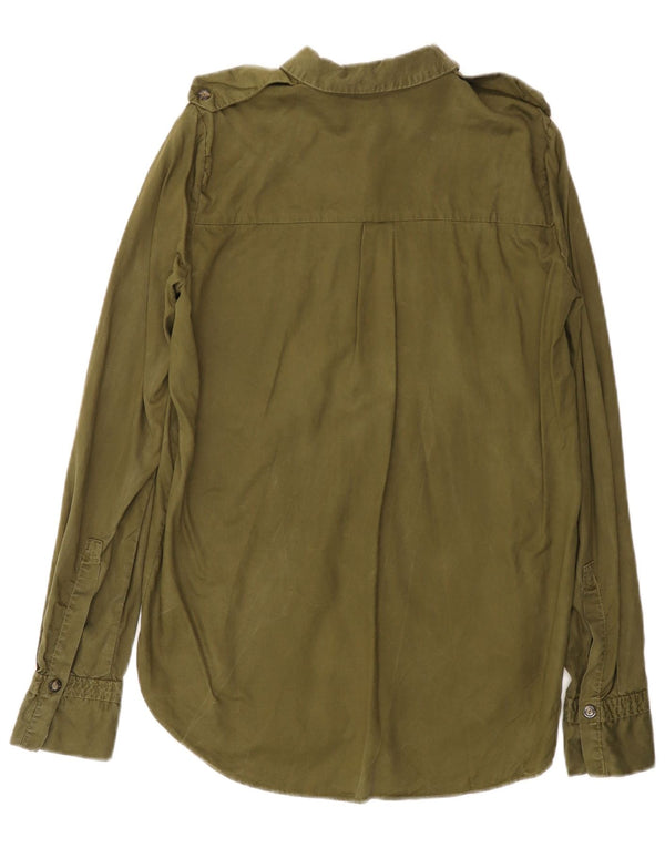 ZARA Mujer Camisa Larga Extragrande UK 6 XS Khaki Lyocell