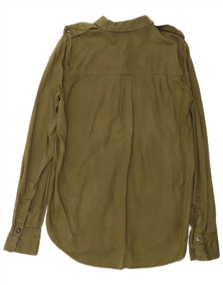 ZARA Mujer Camisa Larga Extragrande UK 6 XS Khaki Lyocell