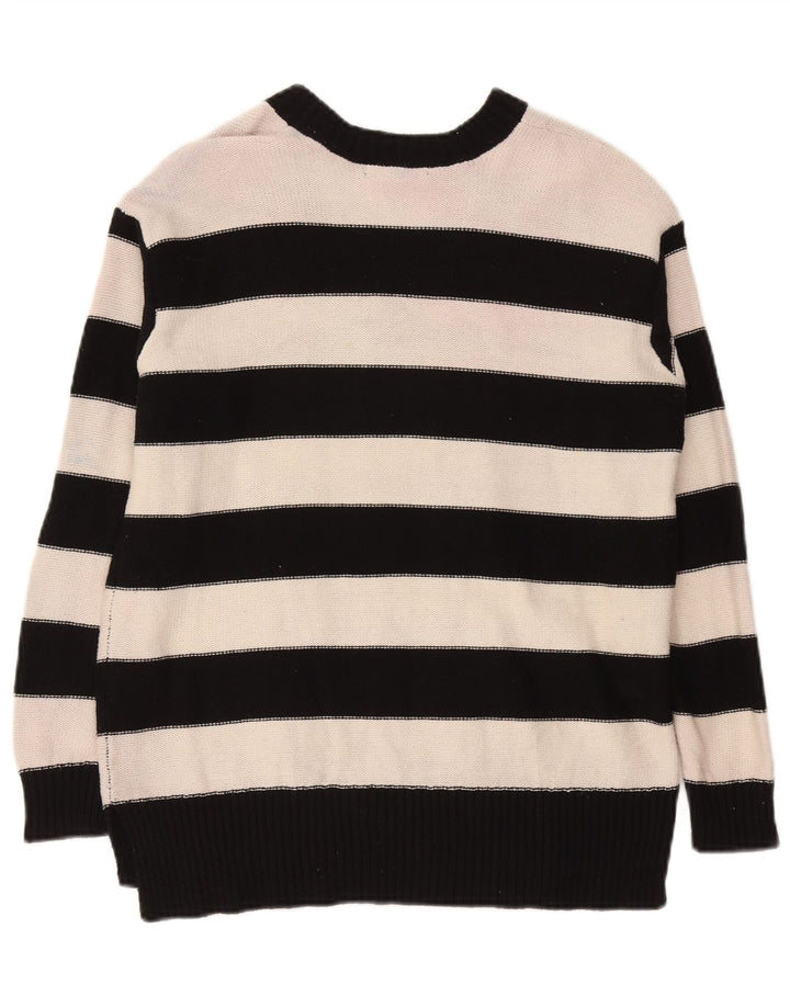 CHAPS Suéter oversize con cuello en V para mujer UK 10 Small Black Stripes