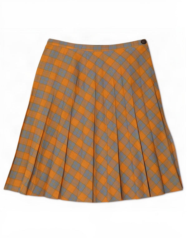 Falda plisada vintage para mujer XS W25 Cuadro amarillo