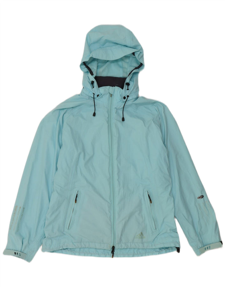 Adidas Chaqueta impermeable con capucha a prueba de clima para mujer Reino Unido 16 Poliéster azul grande