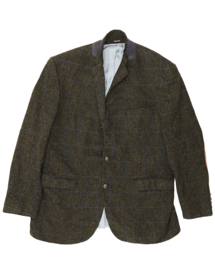 Barbour Chaqueta tipo blazer de 2 botones para hombre UK 42 Large Khaki Check Wool