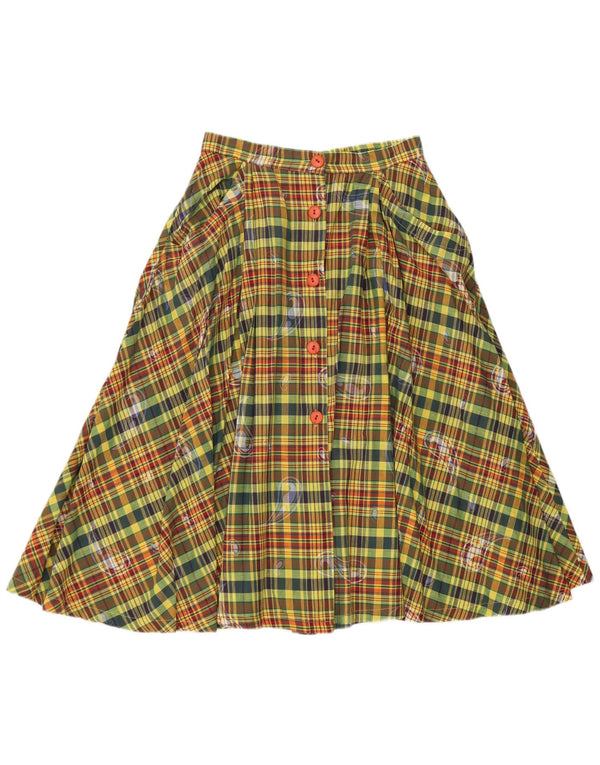 Falda acampanada de cintura alta vintage para mujer IT 42 Medium W26 Green Check