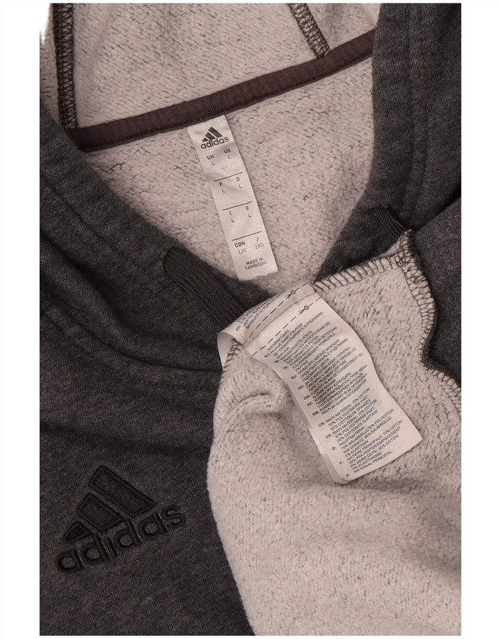 Adidas Hombre Sudadera Con Capucha Jumper Grande Gris Algodón