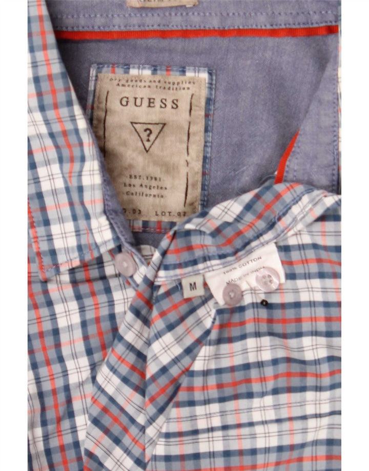 Guess Camisa ajustada para hombre de algodón a cuadros azul medio