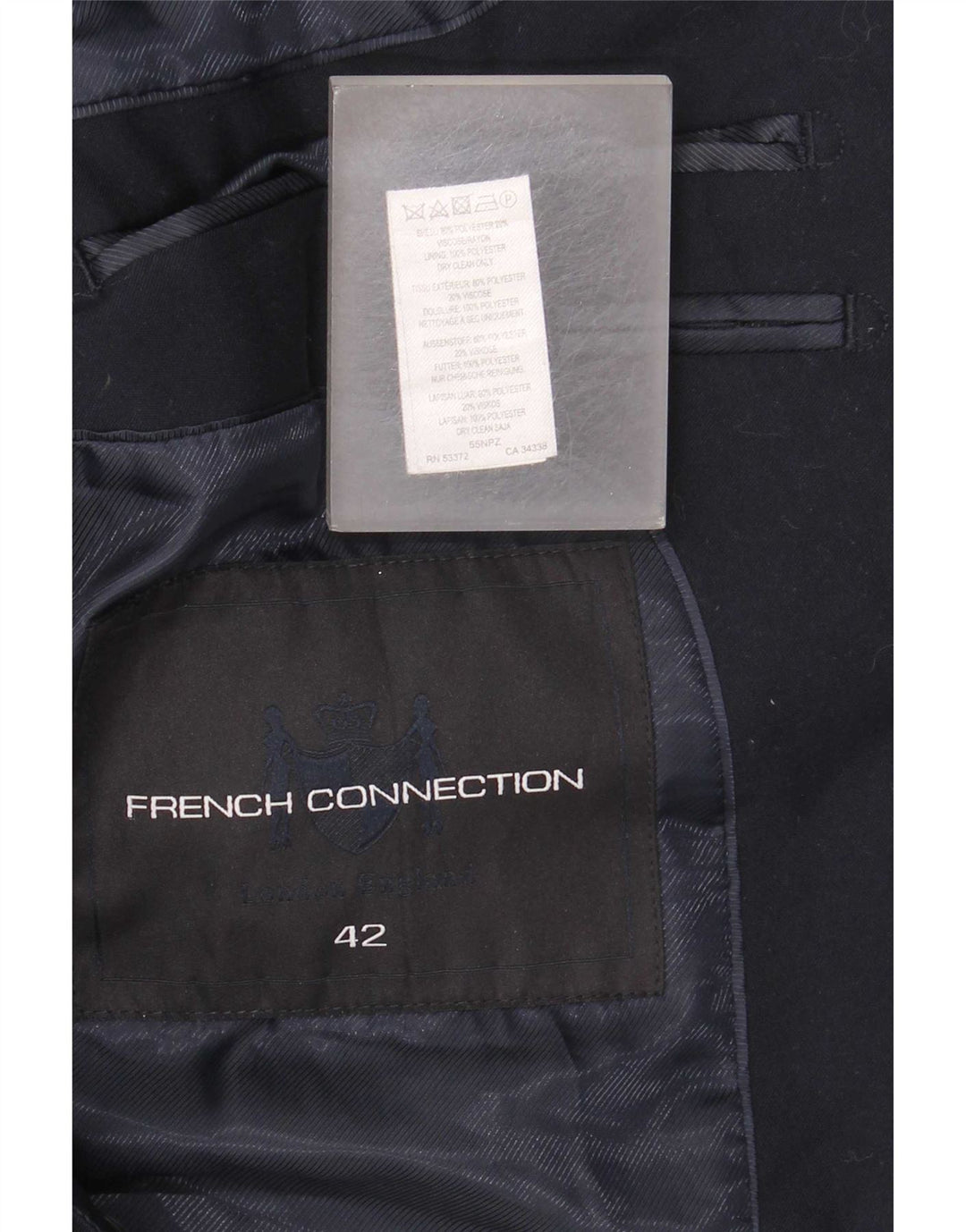 French Connection Chaqueta tipo blazer de 2 botones para hombre UK 42 XL Poliéster azul marino