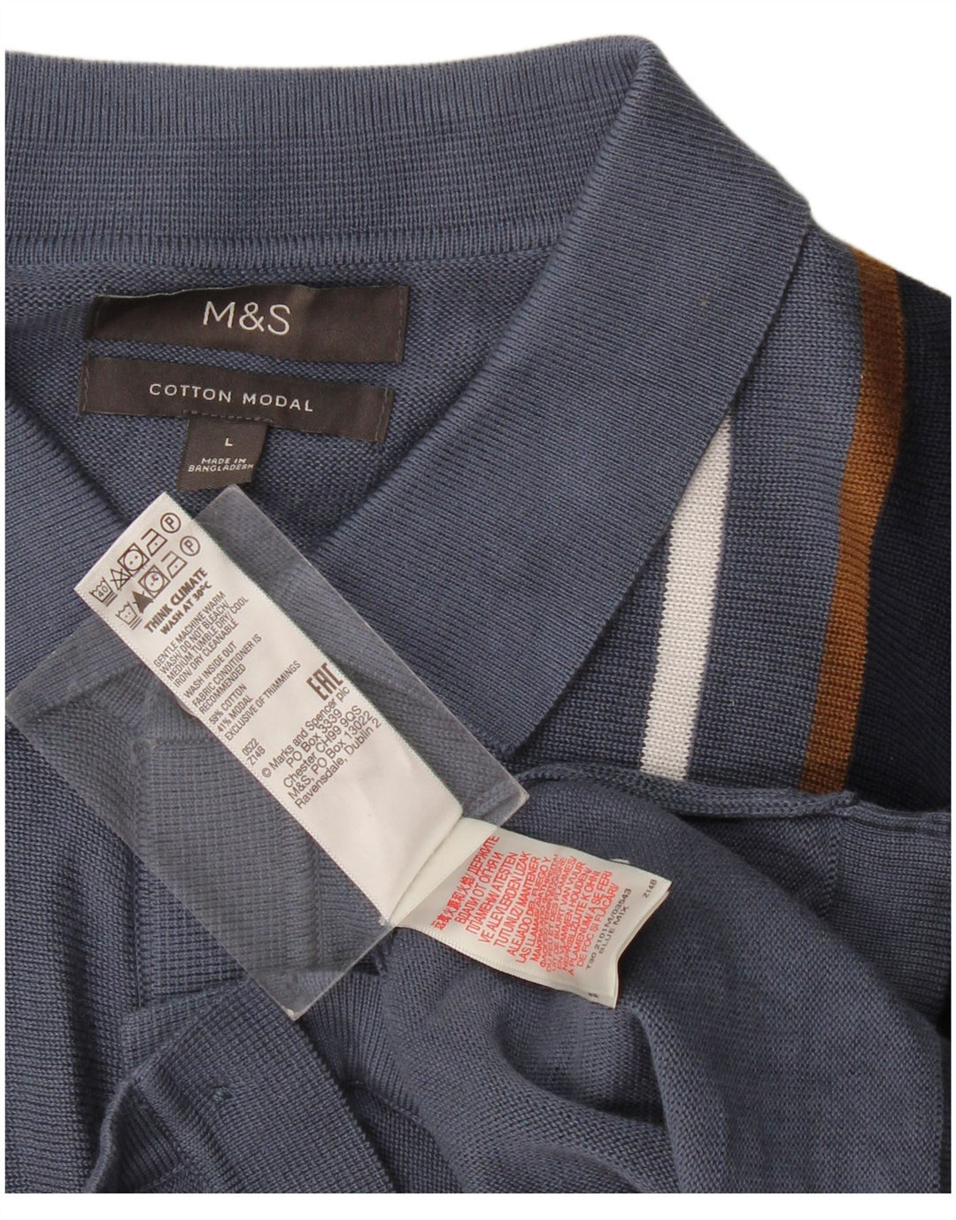 Marks & Spencer Cárdigan para hombre de algodón a rayas azules grandes
