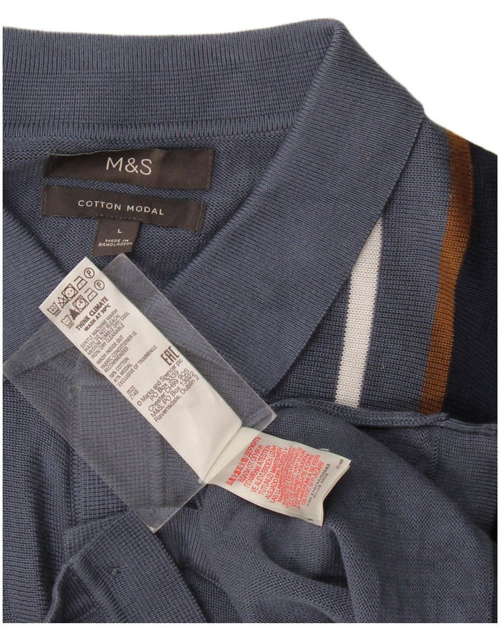 Marks & Spencer Cárdigan para hombre de algodón a rayas azules grandes