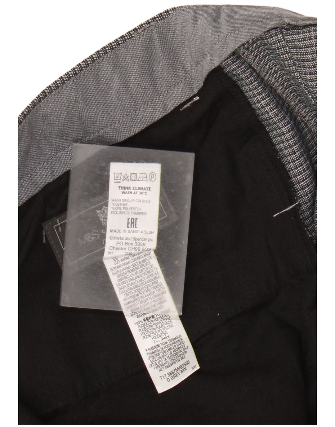 Marks & Spencer Pantalones de traje de corte regular para hombre W36 L29 Poliéster a cuadros grises