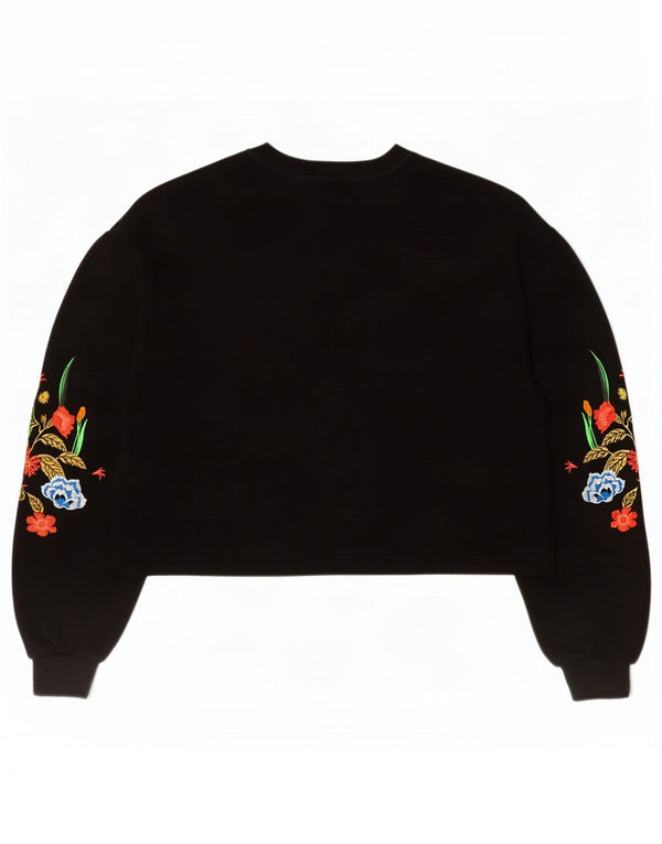 Zara Mujer Crop Sudadera Extragrande Jersey UK 10 Small Black Floral